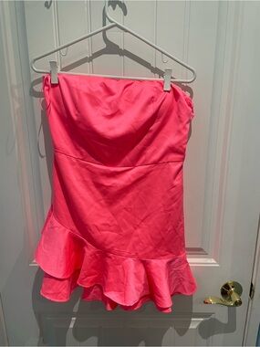 Luxxel Neon Pink Strapless Ruffle dress